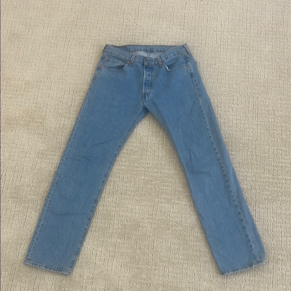 Straight Blue Jeans with Clean Hem and Medium Weight Denim